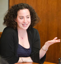 Photograph of Elizabeth Harman speaking